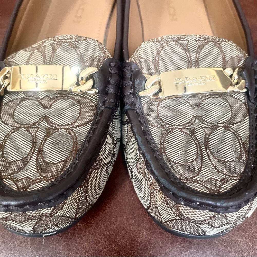 Coach Olive Classic Monogram Logo Print Canvas Leather Trimmed Loafers Size 8 - Picture 8 of 16
